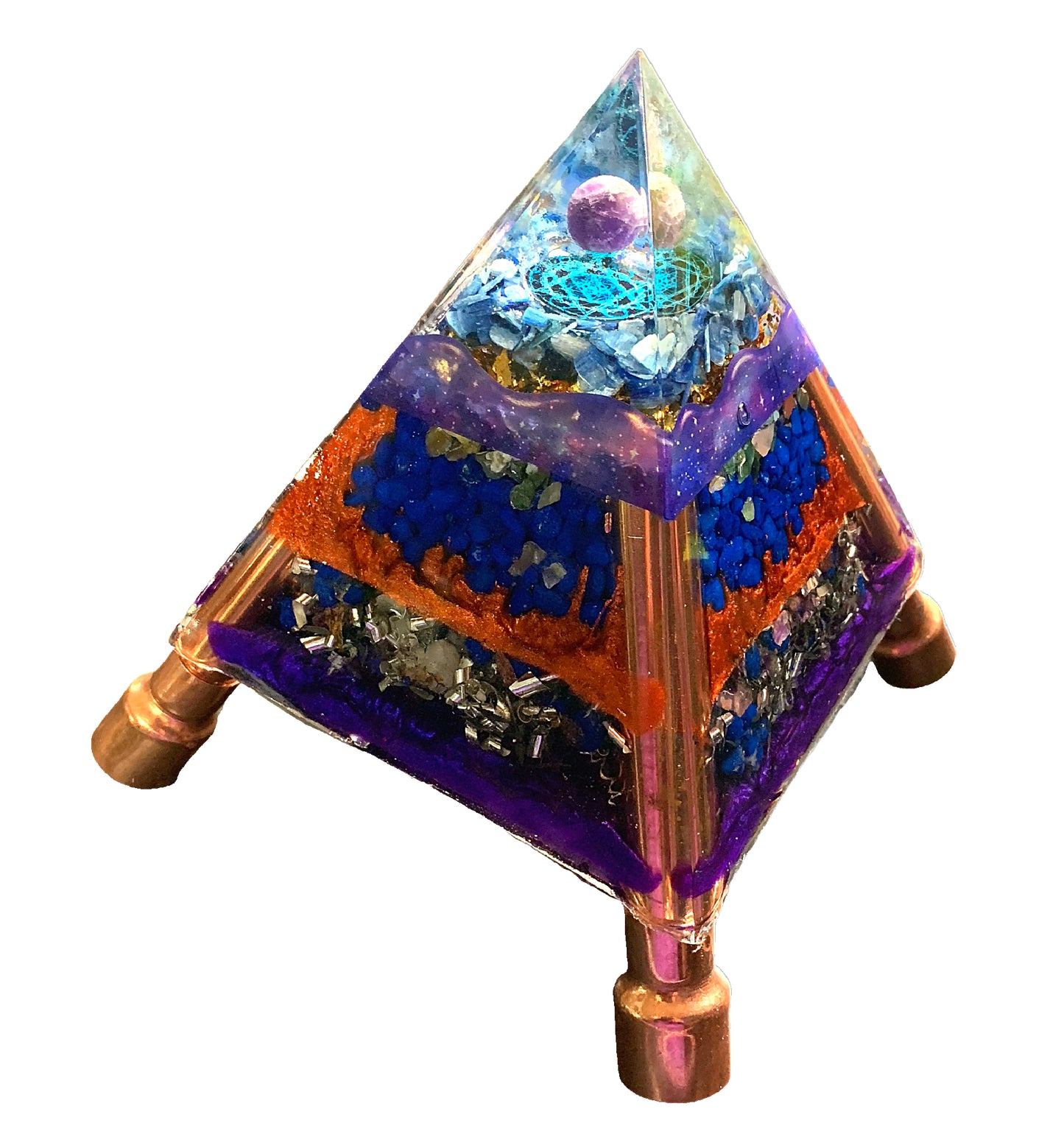 Ascension Orgone Energy Large Pyramid with copper legs adjustable to 10 feet for Home and Garden Protection