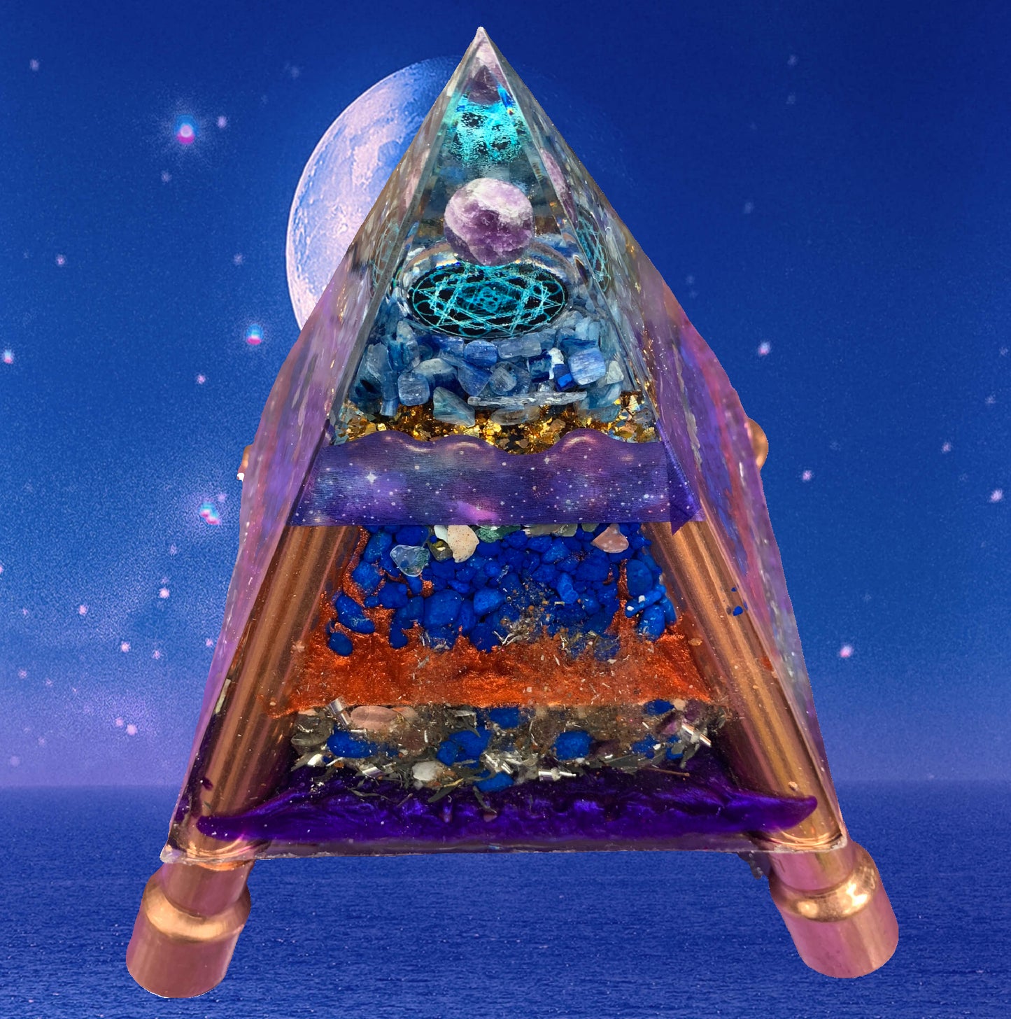 Ascension Orgone Energy Large Pyramid with copper legs adjustable to 10 feet for Home and Garden Protection